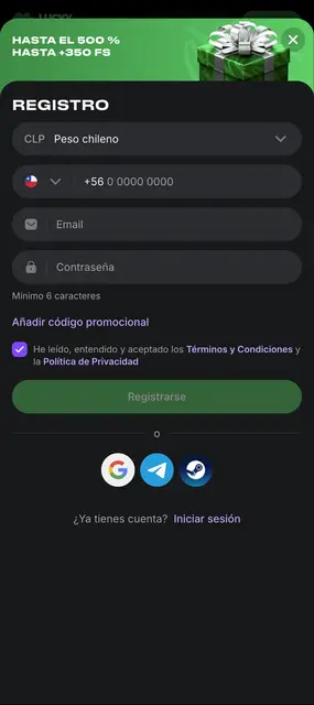 Lucky Star — registro con correo, teléfono chileno o redes